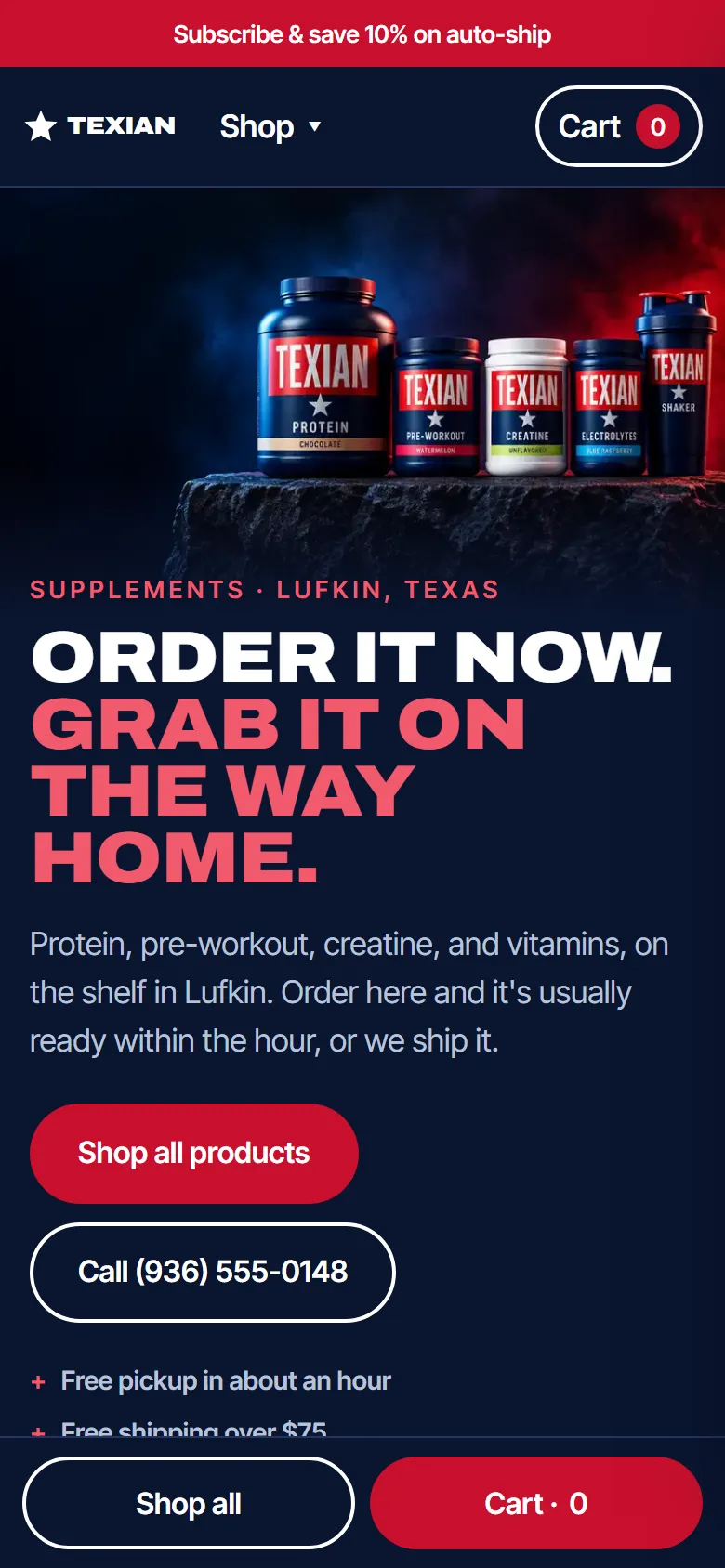Sample boutiques and nutrition shops website on a phone